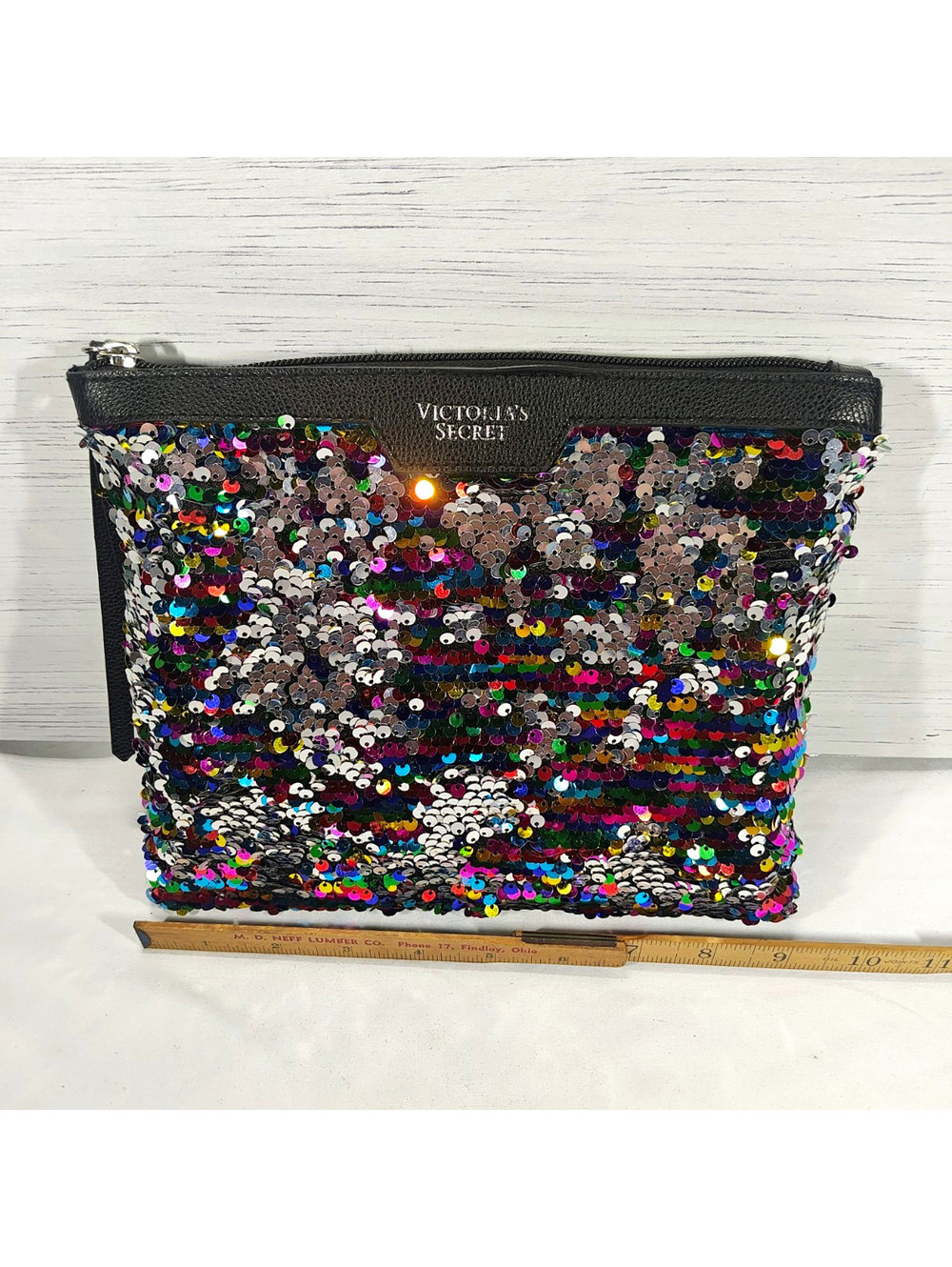 Victoria's Secret Sequin Zipper Makeup Bag Pouch Multicolor/Black 10x6x2